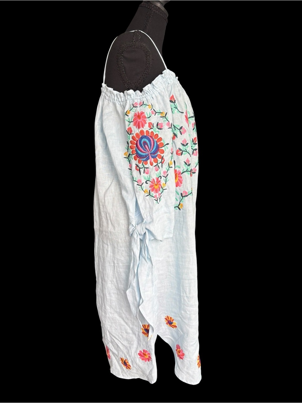 Philosophy Light Blue 100% Linen Dress with Embroidery - Picture 2 of 13